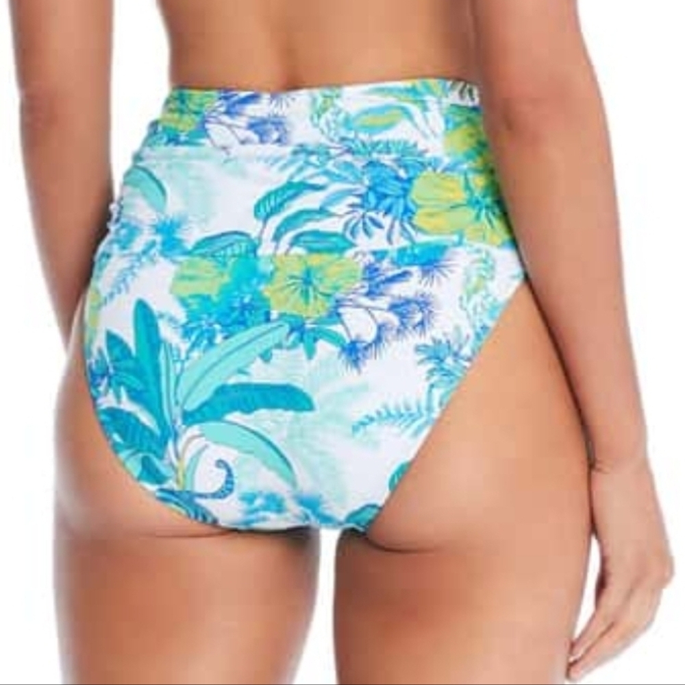 Bleu Rod Beattie High Waist Sarong Bikini Bottom: Blue/Green Tropical: Size- 12 - Picture 2 of 13
